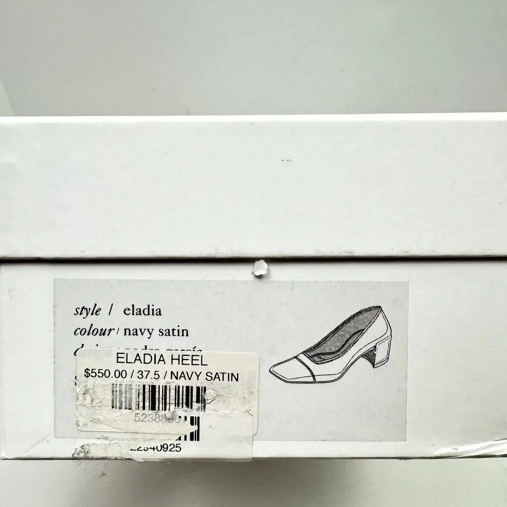 Pedro Garcia Eladia NEW Navy Silk Satin Low Block Heel Slip On Pump $550